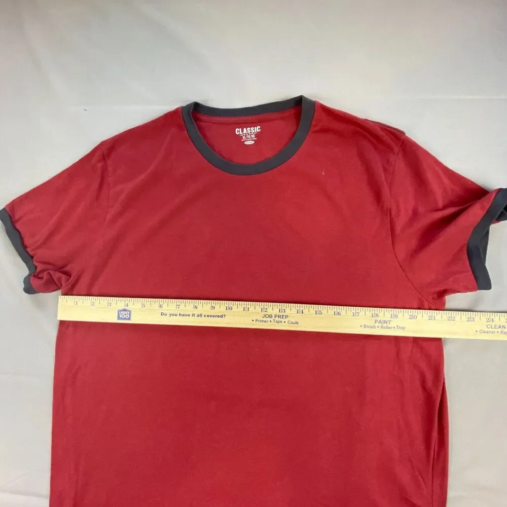 Old Navy Men XL Red Ringer T-Shirt Short Sleeve Crew Neck Contrast Trim Classic
